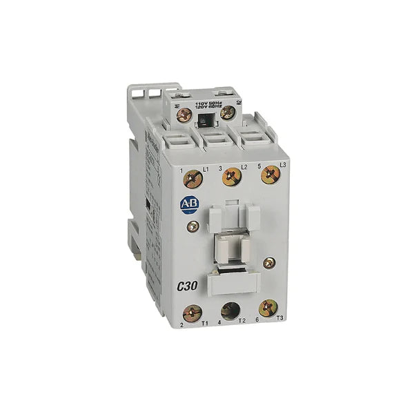 Allen-Bradley 100-C30D00 contactor, 30A, 3-pole, suitable for industrial applications, enhancing electrical circuit reliability.