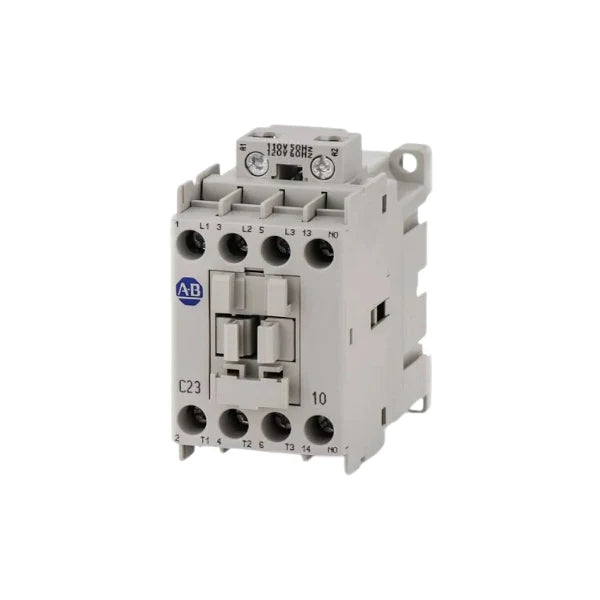 Allen-Bradley 100-C23D10 IEC contactor, 23 Amp rating, N.O. auxiliary contact, industrial use