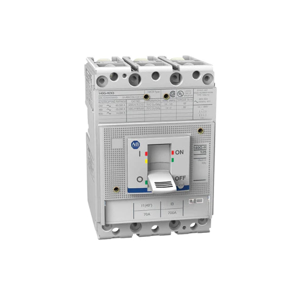 Allen-Bradley 140G-H6C3-C25 circuit breaker with 65 kA rating, three poles, and thermal magnetic protection