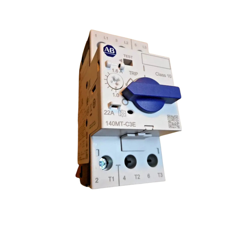 Allen-Bradley 140MT-C3E-B16 Motor Protection Circuit Breaker offering adjustable protection for industrial systems at 480V AC.