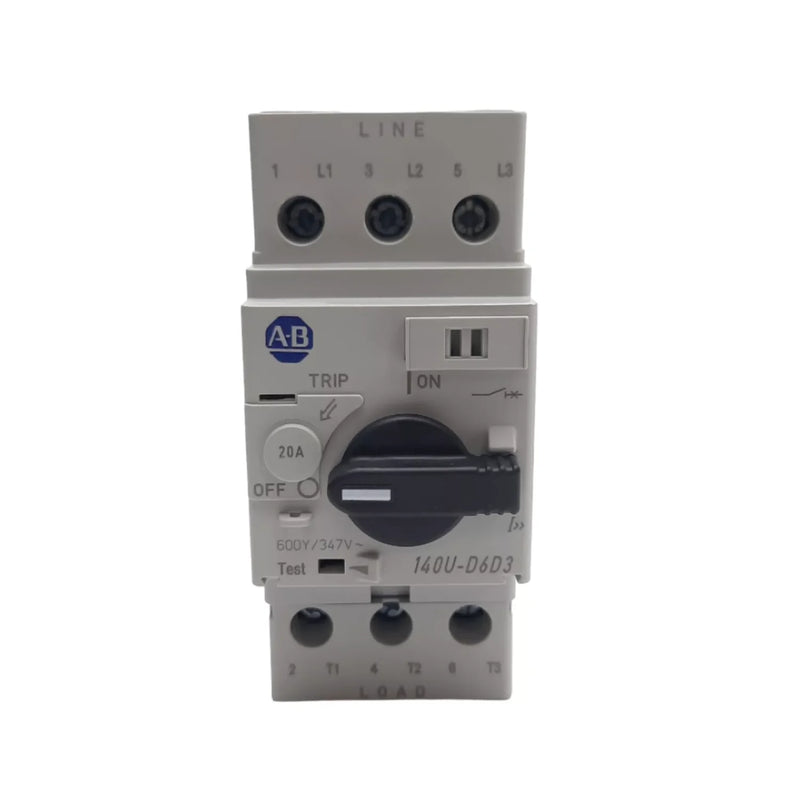 Allen-Bradley 140U-D6D3-C20, 20A, 3-pole circuit breaker, industrial power protection, fixed thermal and magnetic trip.
