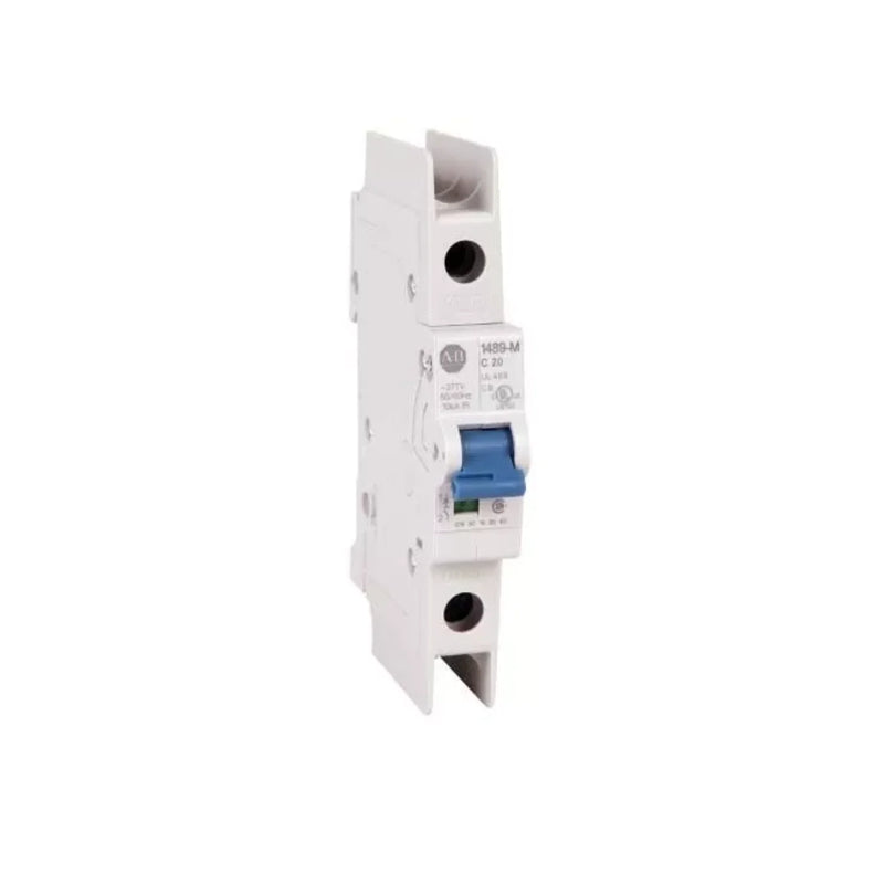 Allen-Bradley 1489-M1C100 miniature circuit breaker with 1-pole configuration and 10A current rating for industrial use.