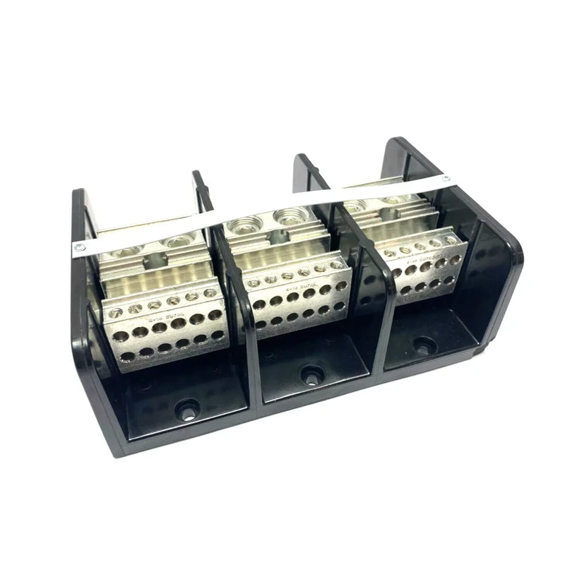 Allen-Bradley power block model 1492-PD32127 with 3 poles, aluminum, 760A per pole, various openings.