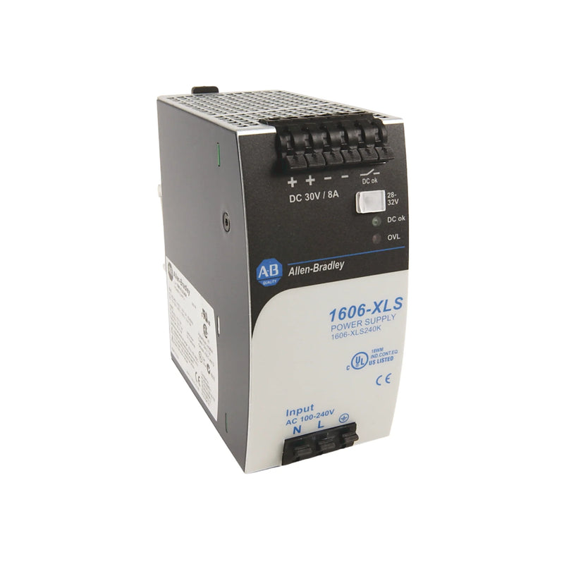 Allen-Bradley 1606-XLS240K industrial power supply, 24 V DC, 10 A, suitable for control panels and automation.