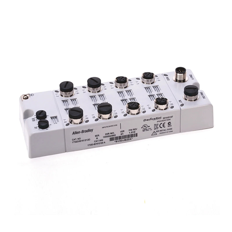 Allen-Bradley 1732D-IB161212D module, 16 digital inputs, 24V DC, M12 connectors, IP67 for rugged environments.