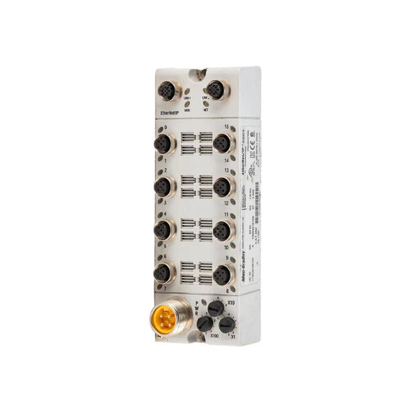 Allen-Bradley 1732E-16CFGM12R ArmorBlock, 16 flexible I/O points, ideal for harsh environments, on-machine mounting.