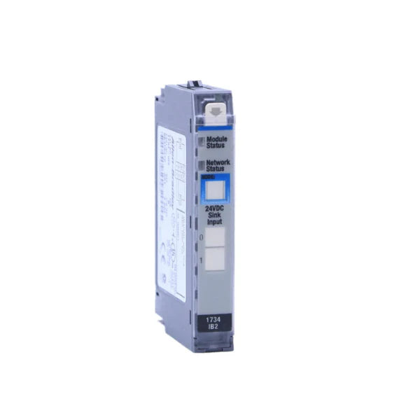 Allen-Bradley 2-channel sinking input module for 24V systems, compact design, efficient monitoring in industrial setup