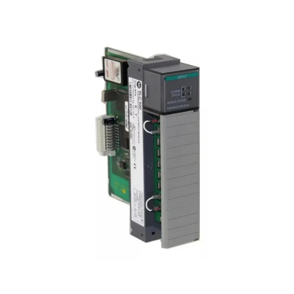Allen-Bradley 1746-NT4 analog input module for SLC 500 systems, supports diverse thermocouple types, 8 channels.