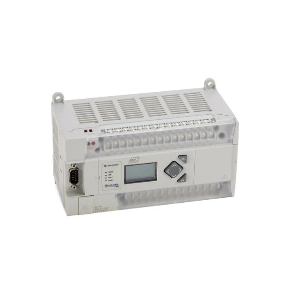 Allen-Bradley 1766-L32BWAA PLC with 20 DC inputs, 12 relay outputs, 4 analog in, 2 analog out, 110/240V AC.