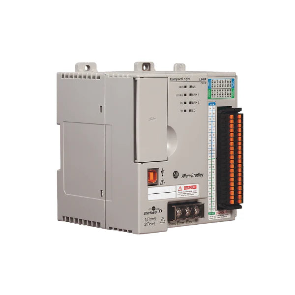Allen-Bradley 1769-L24ER-QB1B controller with 16 I/O and 2 Ethernet ports for midsize automation solutions.
