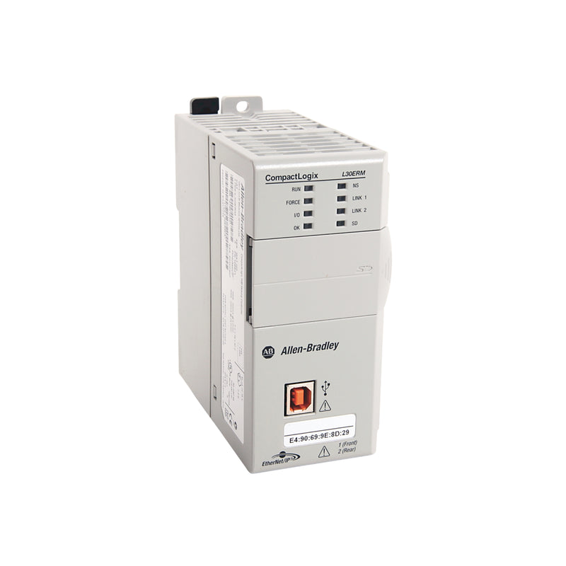 Allen-Bradley 1769-L30ERM CompactLogix controller with dual Ethernet and 1 MB memory for industrial automation.