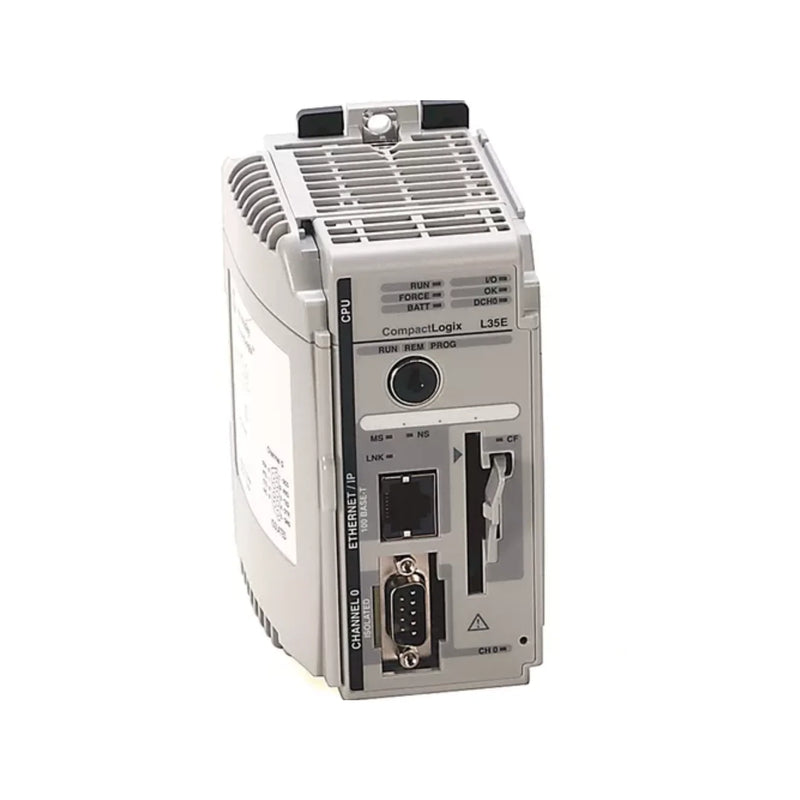 Allen-Bradley 1769-L35E controller, 1.5MB memory, Ethernet/IP, RS-232. Supports 30 I/O modules for adaptable automation.