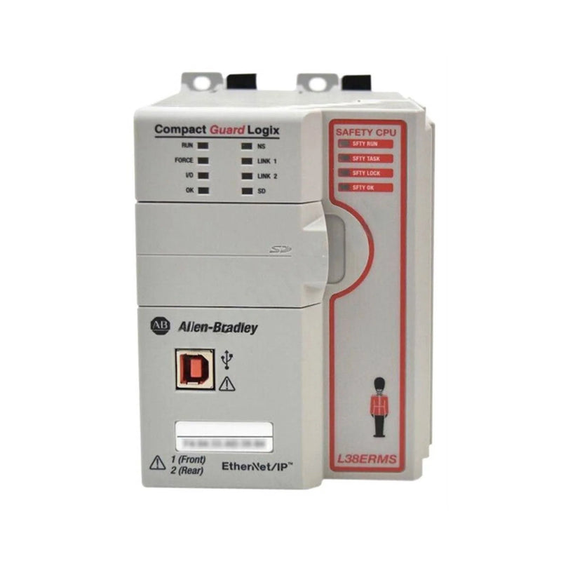 Allen-Bradley 1769-L38ERMS controller with 5MB + 1.5MB safety memory, DLR, 80 IP nodes, 16-axis motion