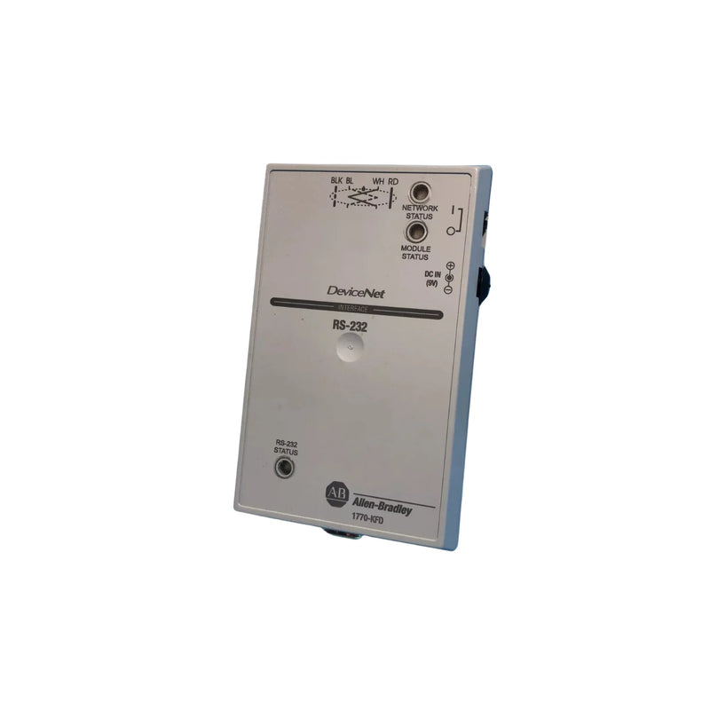 Allen-Bradley 1770-KFD DeviceNet Adapter connects RS-232 port, supports varied communication speeds, compact design.