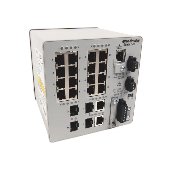 Allen-Bradley 1783-BMS20CGL managed switch, 20 ports, enabling secure industrial network connectivity and data communication.
