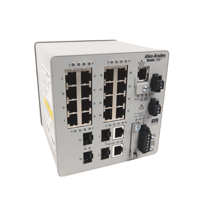 Allen-Bradley 1783-BMS20CGP Ethernet switch, 20 ports, supports reliable industrial network connectivity.