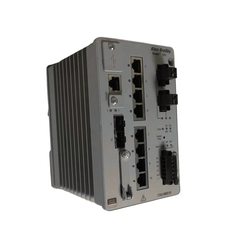 Allen-Bradley 1783-MMS10 Stratix 5800 Series B switch with 8 copper and 2 SFP ports, Layer 2.
