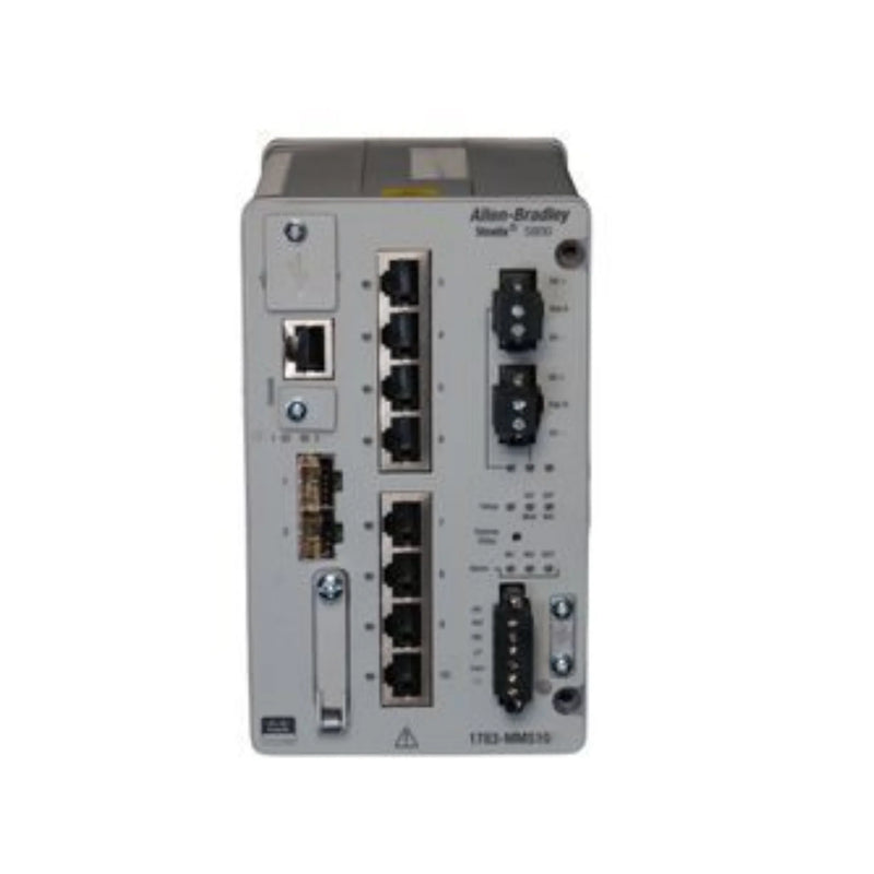 Allen-Bradley 1783-MMS10 Stratix 5800 switch with 8 copper and 2 SFP ports for industrial use