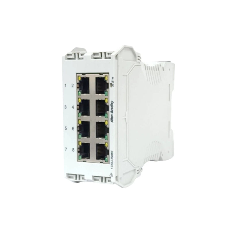 Allen-Bradley 1783-US08T Stratix 2000 industrial Ethernet switch with 8 ports for automation networks.