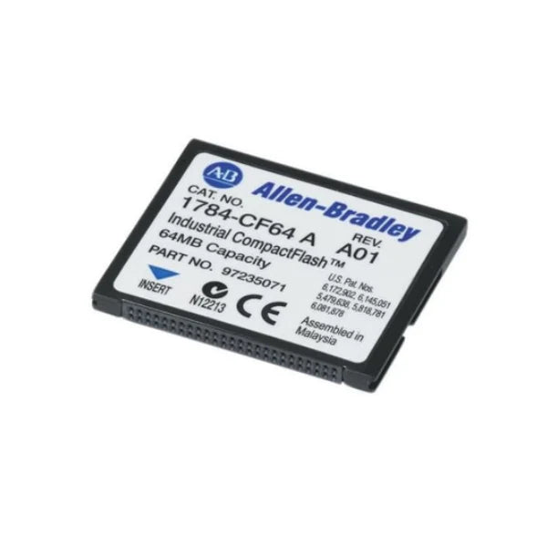 Allen-Bradley 1784-CF64 CompactFlash card, 64MB, enhancing memory in industrial automation systems.