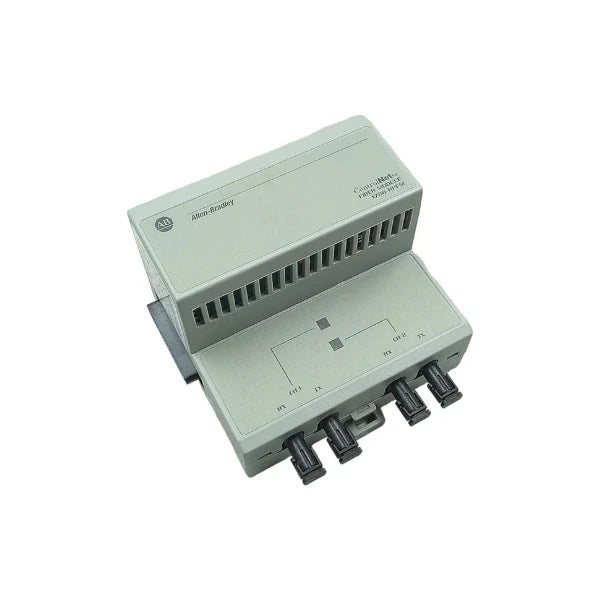 Allen-Bradley 1786-RPFM ControlNet repeater, fiber and coaxial ports, extends network reach, and signal reliability