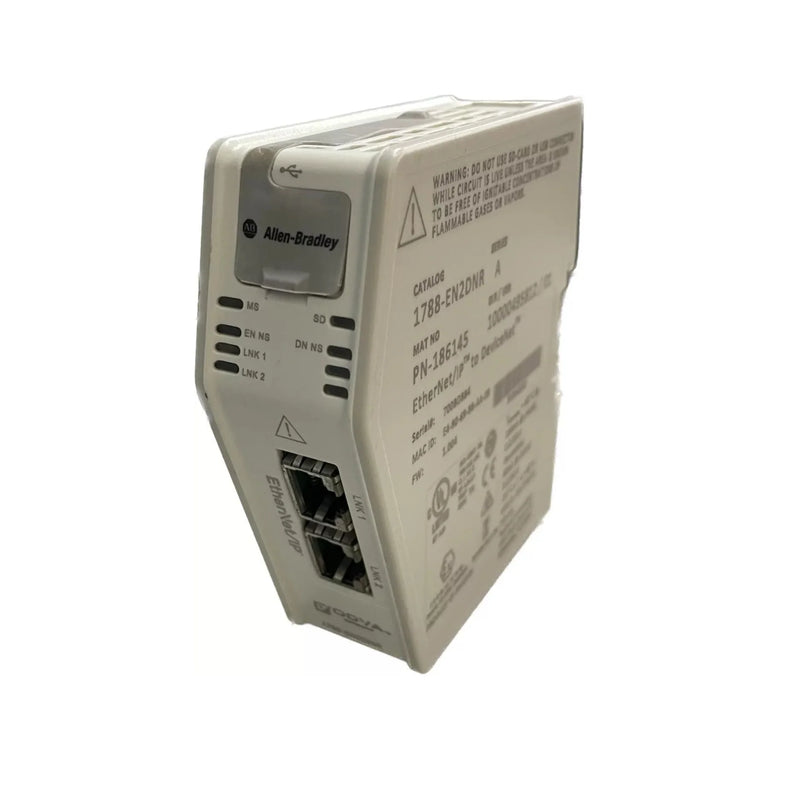 Allen-Bradley 1788-EN2DNR links EtherNet/IP and DeviceNet, enables DLR network redundancy, supports legacy device integration.