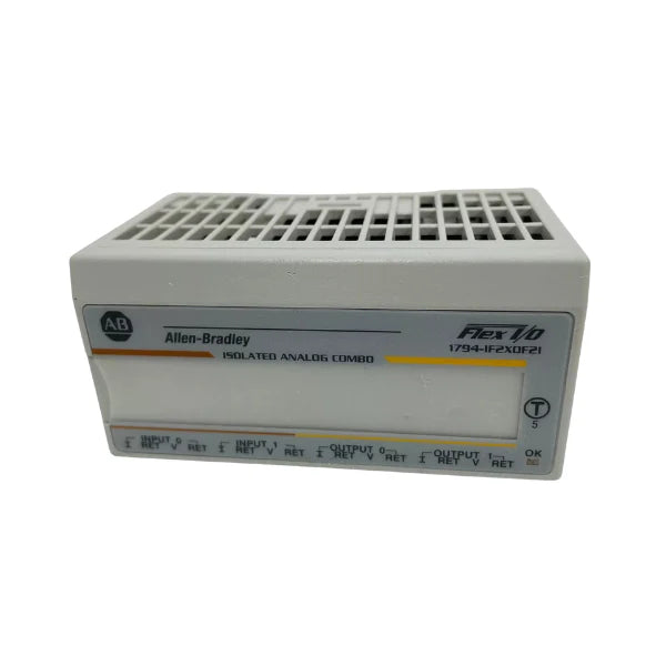 Allen-Bradley 1794-IF2XOF2I with dual inputs and outputs for industrial automation in FLEX I/O systems.