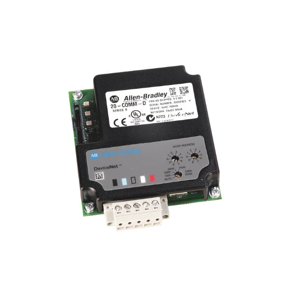 Allen-Bradley 20-COMM-D adapter for PowerFlex drives via DeviceNet in industrial settings.