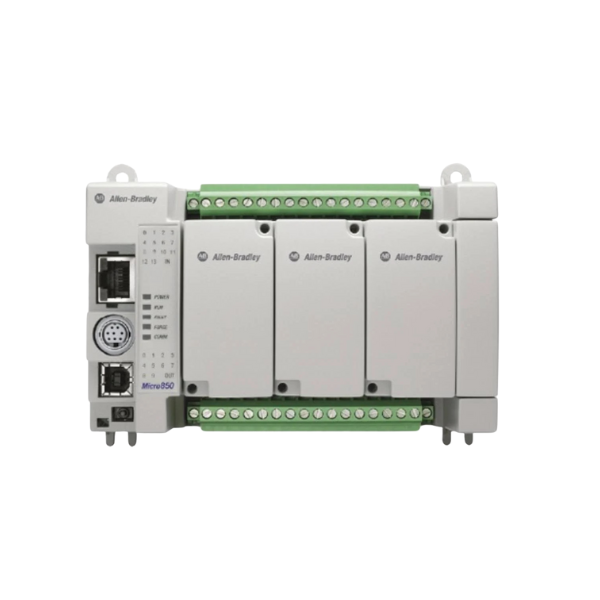 Allen-Bradley 2080-L50E-24AWB compact PLC, 24V DC, 24 I/O points for industrial automation.