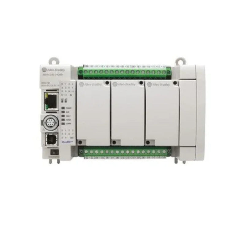 Advanced Allen-Bradley 2080-L50E-24QVB PLC with 14 inputs, 10 outputs, 24V DC, features Ethernet connectivity