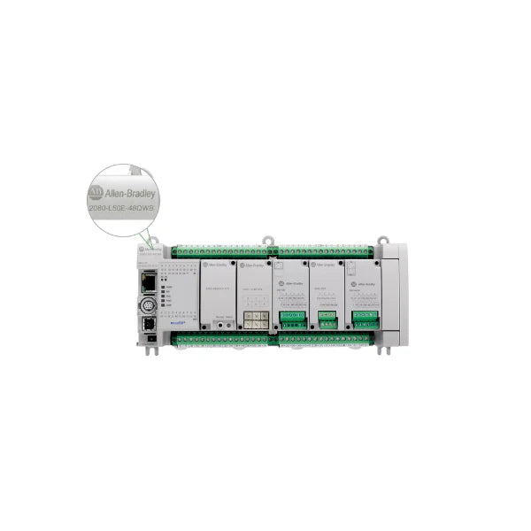 Allen-Bradley 2080-L50E-48QWB Micro820 PLC, 48 digital I/O, Ethernet, for scalable industrial automation.
