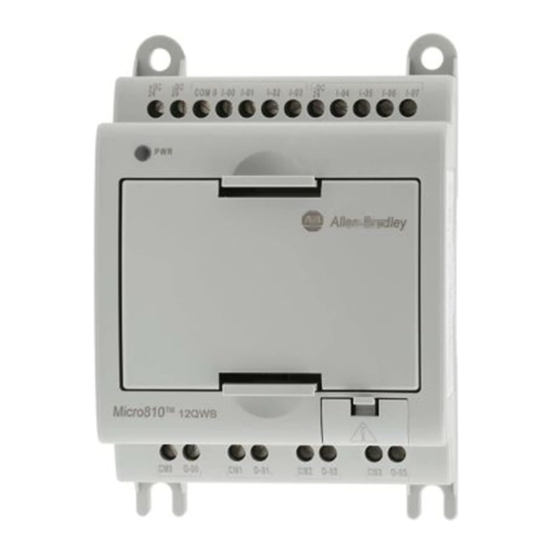 Allen-Bradley 2080-LC10-12QWB Micro810 PLC, compact controller with relay outputs for small industrial automation use.