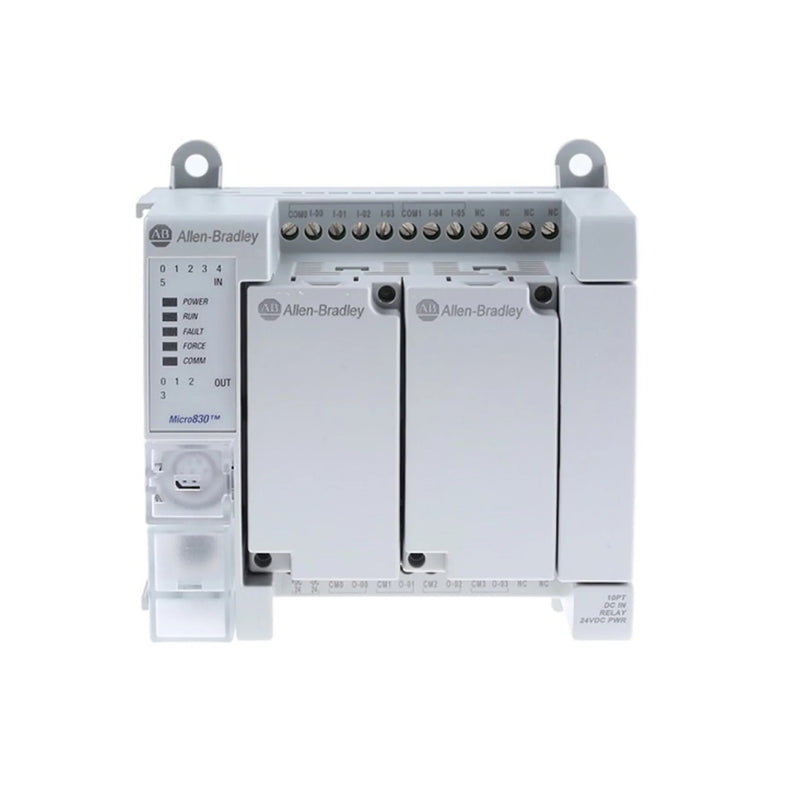 Allen-Bradley Micro830 controller with 10 inputs, 6 outputs, 24V DC power supply
