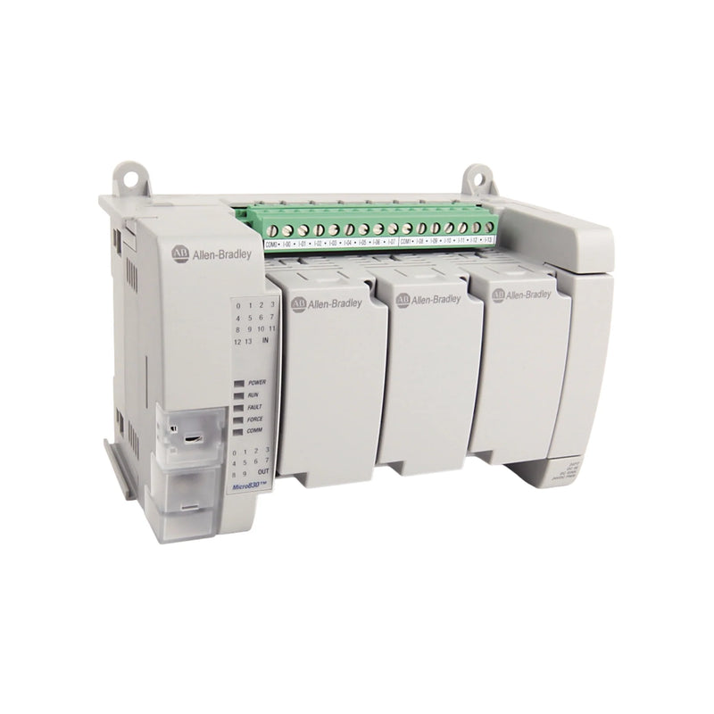 Allen-Bradley 2080-LC30-24QVB Micro830 PLC with 14 digital inputs and 10 DC outputs, 24V DC power source