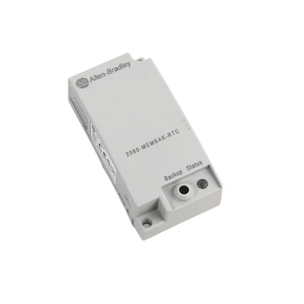 Allen-Bradley 2080-MEMBAK-RTC module with memory backup and real-time clock for Micro800 controllers.