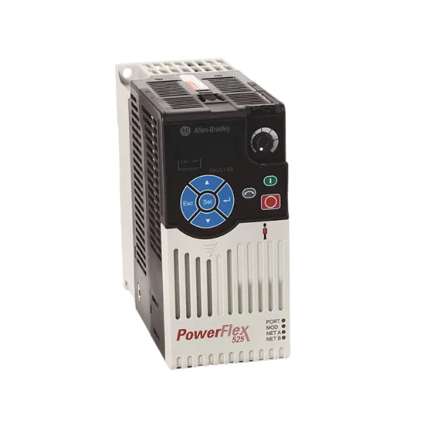 Allen-Bradley PowerFlex 525 AC drive 25B-A4P8N104, motor control solution, 240V, 1 HP, single-phase input, compact design.