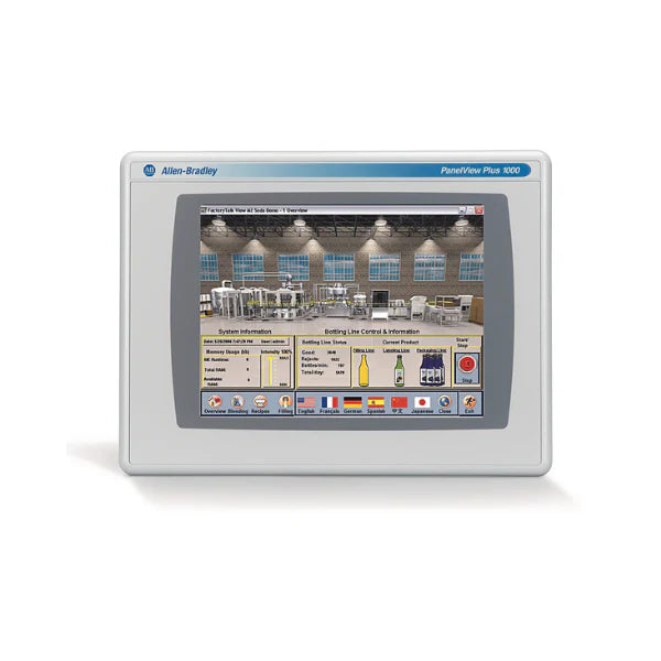 Allen-Bradley 2711P-T10C4A8 PanelView Plus 7, 10-inch touchscreen, DC power, enhances HMI control in automation systems.