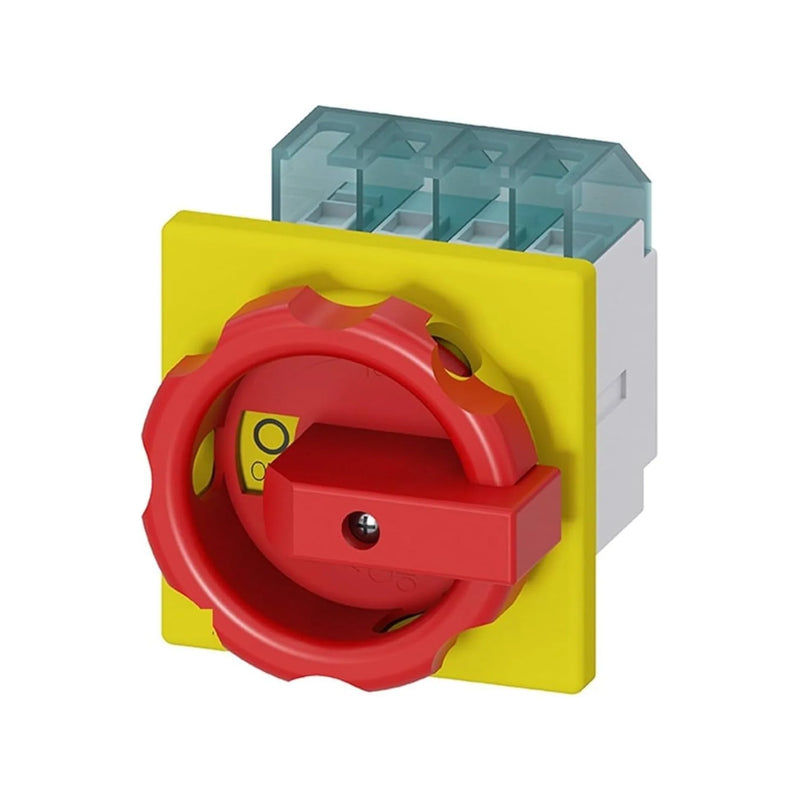 Siemens 3LD2003-0TK53 3-pole switch disconnector for emergency-stop, 16 A, supports 7.5 kW at 400 V in industrial settings.