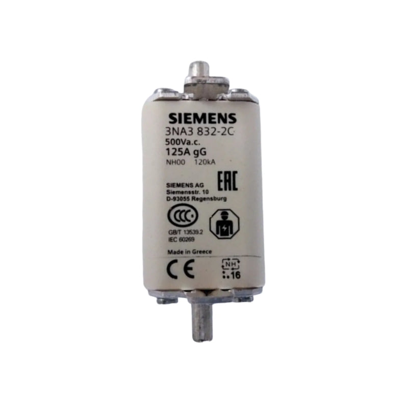Siemens 3NA3832-2C NH00 HRC fuse link, 125 A, 500 V AC, gG/gL