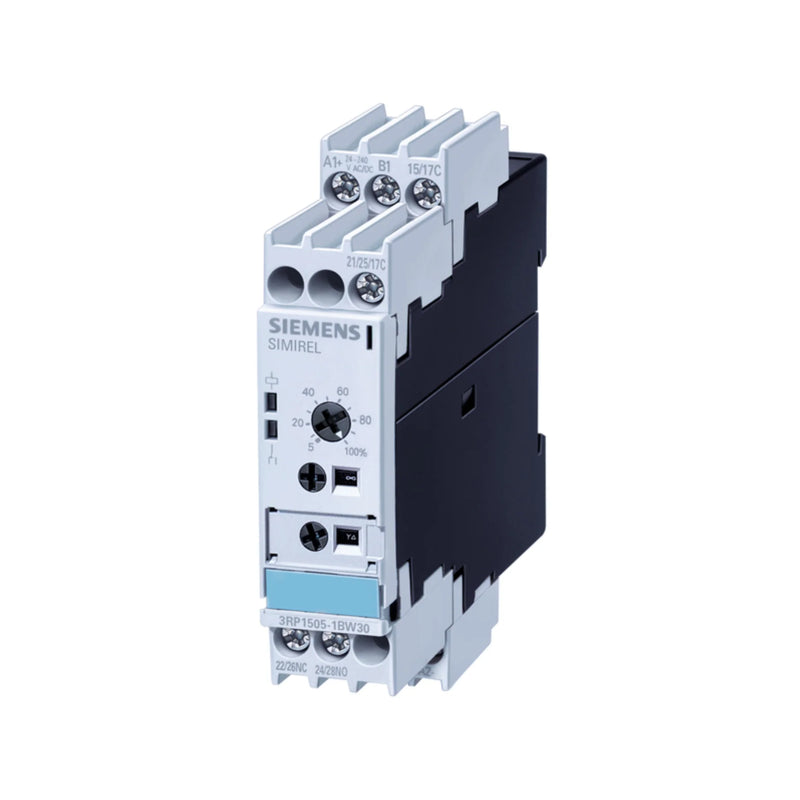 Siemens 3RP1505-1BP30 timing relay, multifunctional with adjustable settings for industrial automation tasks.