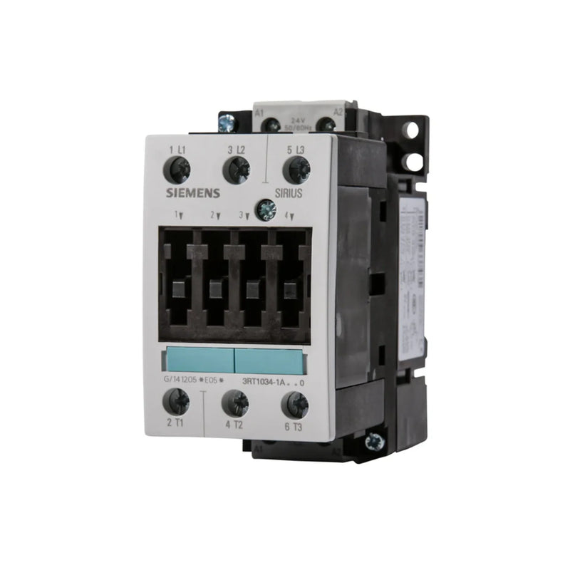 Siemens 3RT1034-1A contactor, 3-pole, SIRIUS series, 32 A, 50 A, motor control. Ideal for industrial applications.