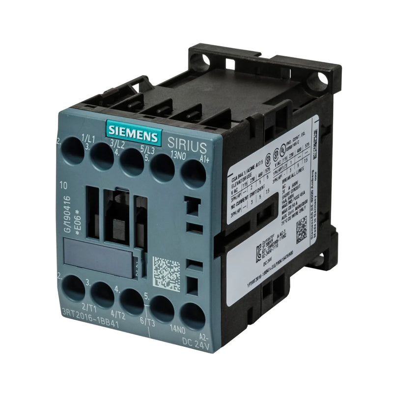 Siemens 3RT2016-1BB41 SIRIUS AC contactor for DC coil, 9A capacity, ideal for motor control and automation tasks.