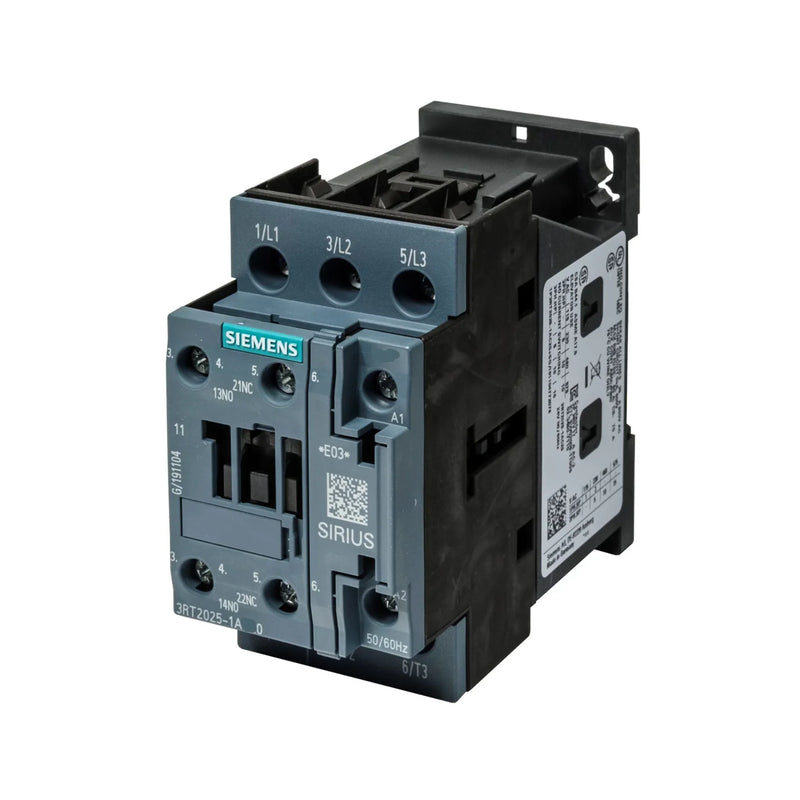 Siemens 3RT2025-1AL20 contactor for industrial motor control, compact and efficient design for varied applications.