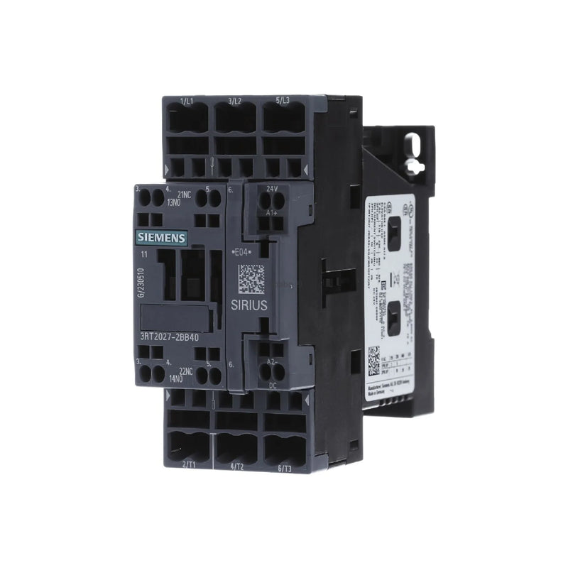 Siemens 3RT2027-2BB40 contactor providing efficient motor control in industrial environments with compact design.