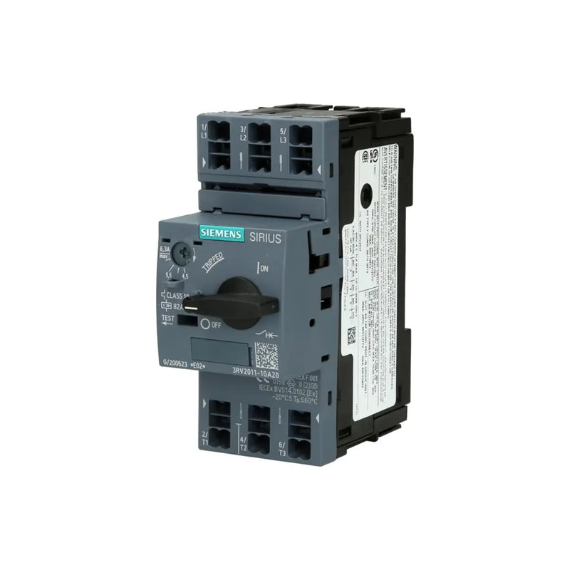 Siemens 3RV2011-1GA20, compact motor starter protector, 2.2 kW capacity, SIRIUS series.