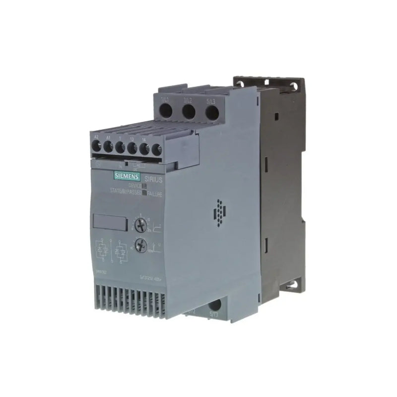Siemens SIRIUS Soft Starter for 18.5 kW motors, 25 HP, rated 38 A, supports 200-480 V AC systems, 24 V control.