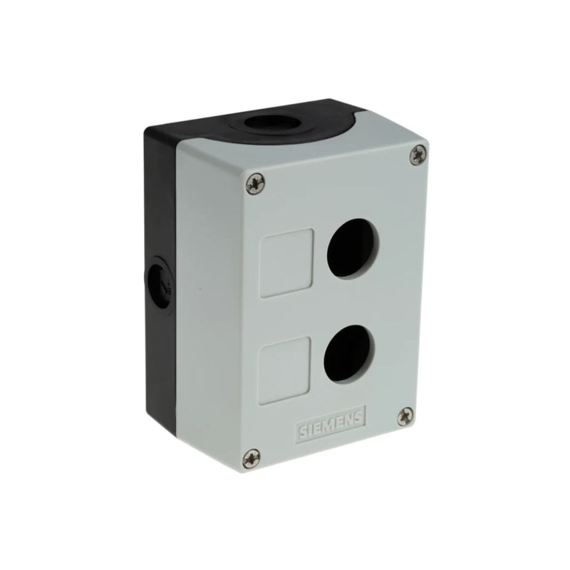 Siemens 3SU1802-0AA00-0AB1 plastic enclosure with 22 mm design and two control points, ideal for industrial use.