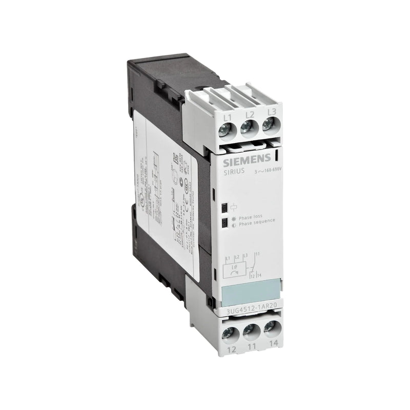 Siemens monitoring relay for phase and sequence detection in 160-690 V AC systems, perfect for critical equipment.