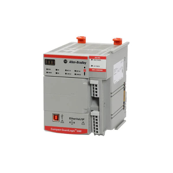 Allen-Bradley 5069-L320ERMS2 Compact GuardLogix 5380 Safety Controller, highlighting safety and control capabilities.