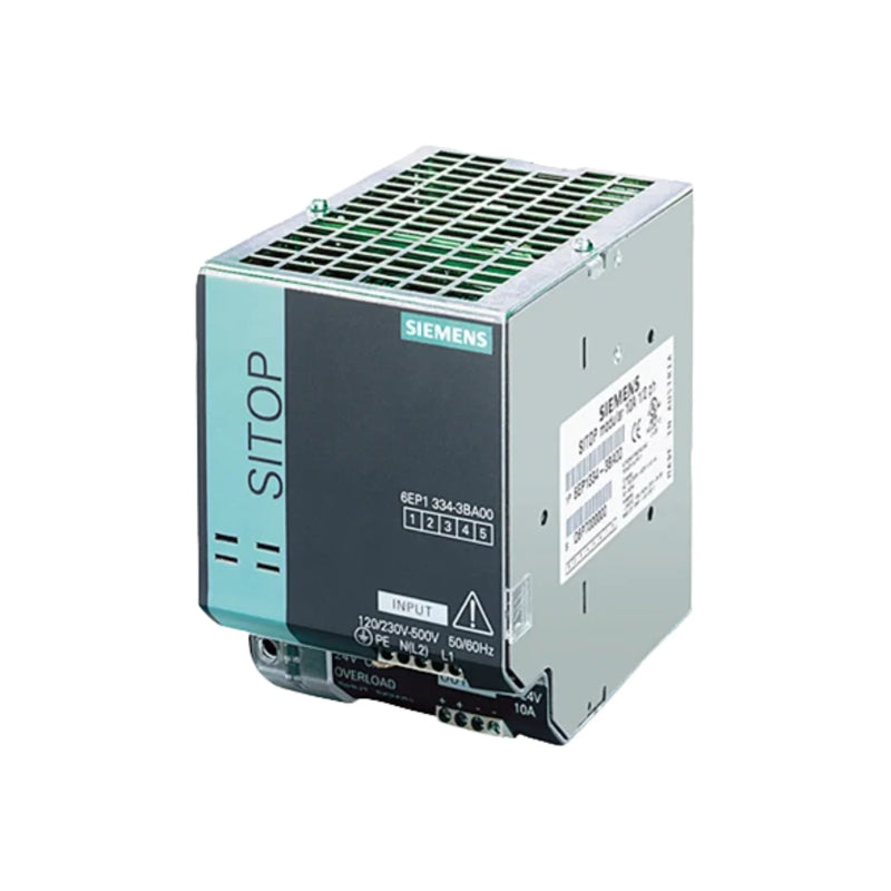 Siemens 6EP1334-3BA00 power supply, 24V DC, 10A output, ensures stability and efficiency for industrial automation.